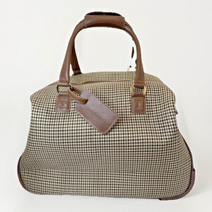 London Fog Rolling Duffle Bag Houndstooth Carry On Luggage Brown Wheeled Travel